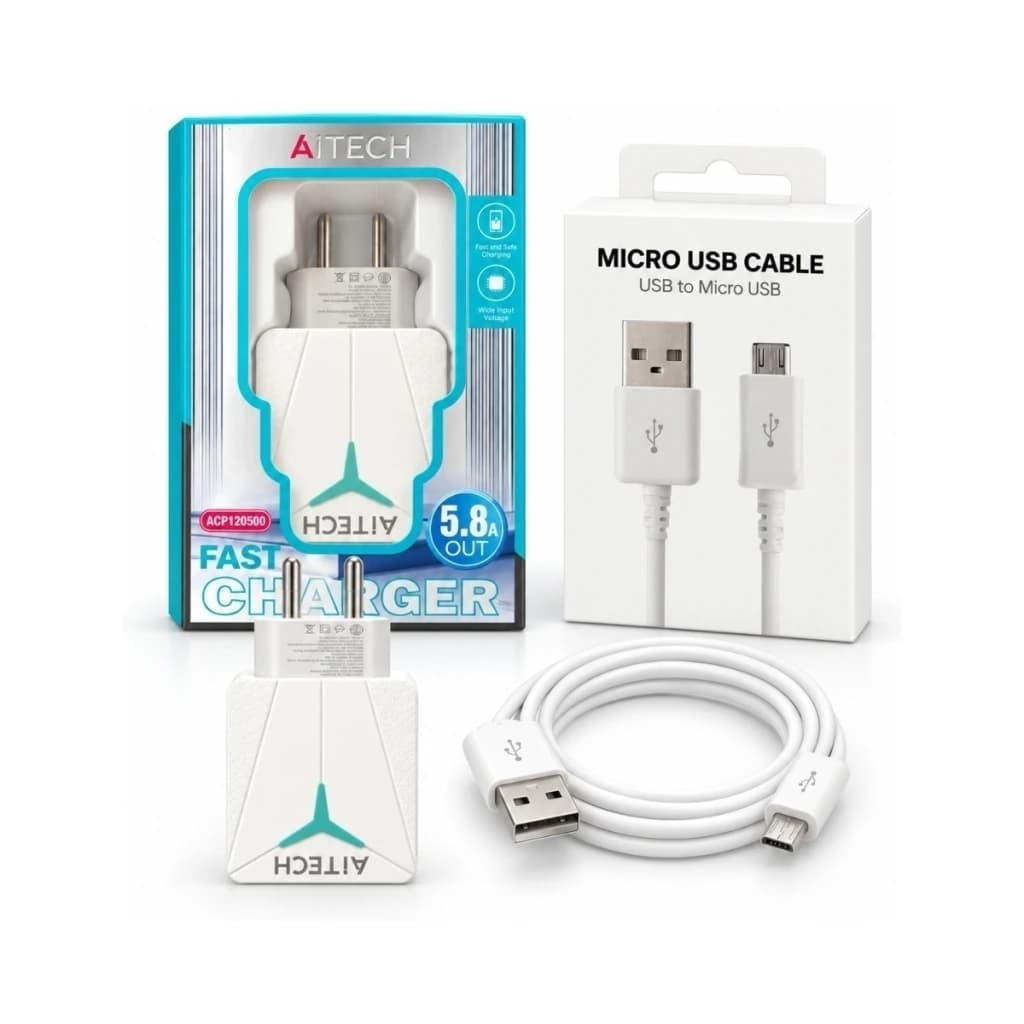 Combo cargador Airtech: base USB-A + cable micro USB