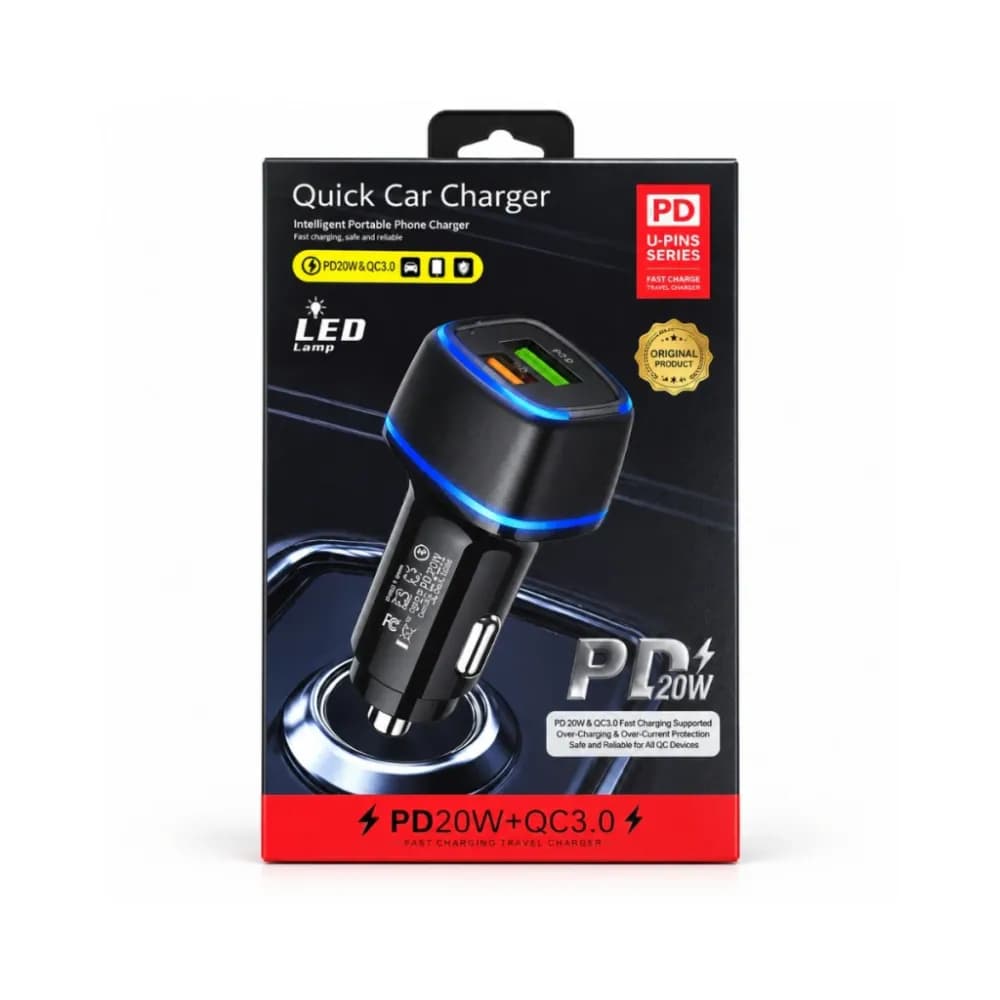 Cargador para auto 20 W USB-C + USB-A